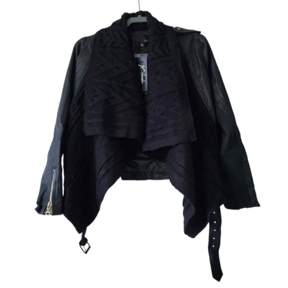 NWT Revolve Fate Vegan Leather Cable Knit Fishermen Belted Moto Jacket M - Picture 2 of 10